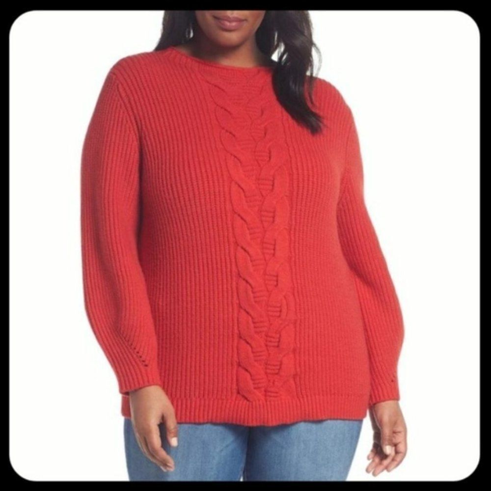 Sejour Cable Knit Sweater sz 1X in Red